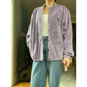 NWT Alfred Dunner Purple Velour Track Jacket Embroidered Beaded Floral - Size 10